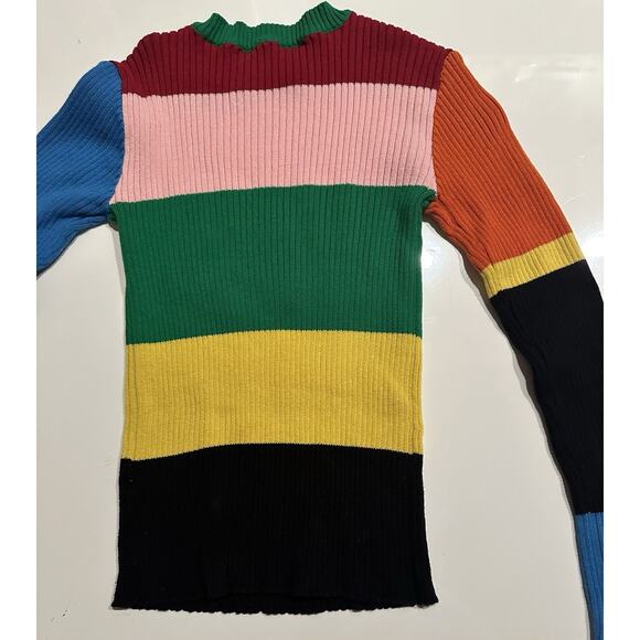 Rainbow Striped Daisy Jacket Flower Knitted Stretch Pocket Multicolor Sweater Sm - Picture 8 of 10